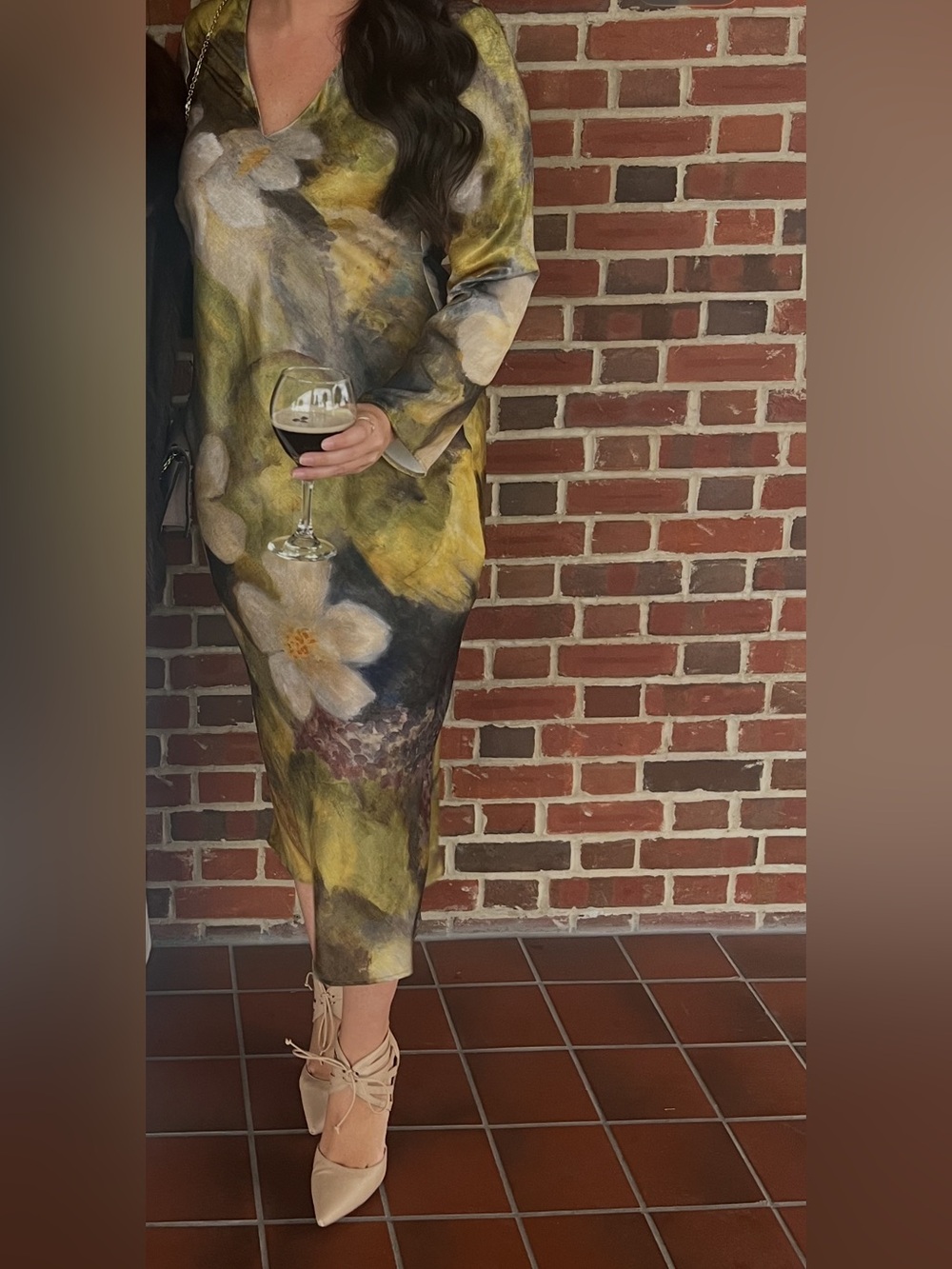 Zara Olive Green Floral Midi Dress